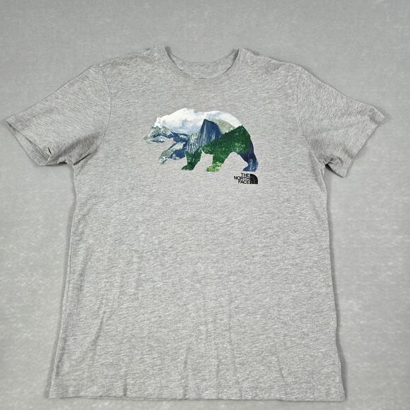 The North Face Mens Gray Medium Short Sleeve T-Shirt with Bear Design - Picture 1 of 10